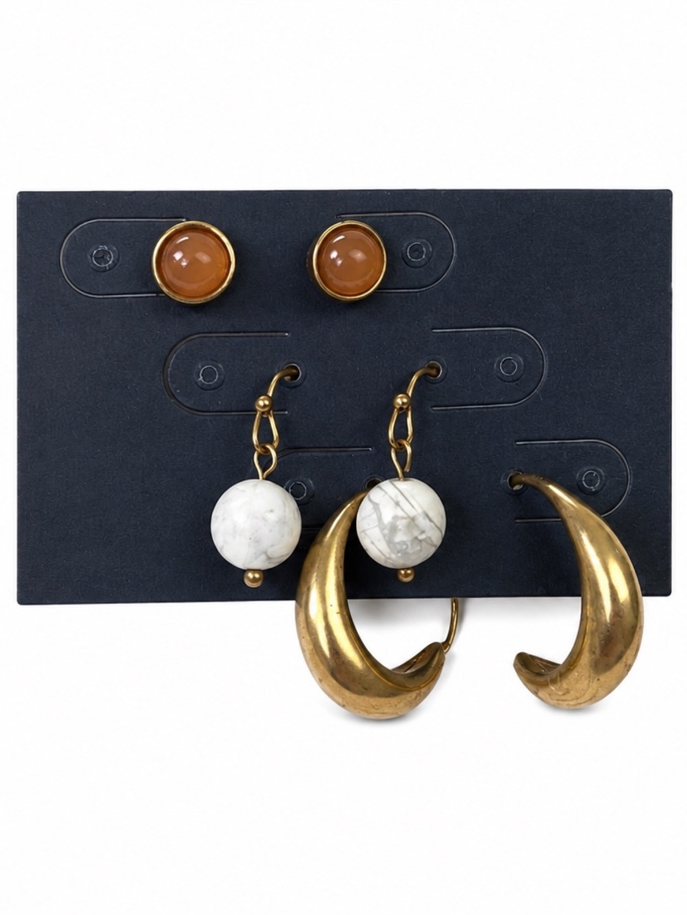 Vintage style Mixed Earrings Lot Gold Tone Hoop Dangle & Peach Stud Earrings